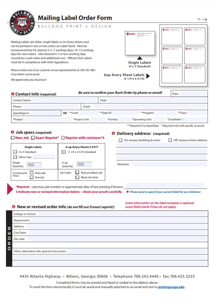 Mailing Label Order Form